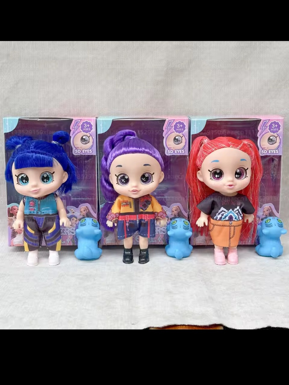 Kpop demon Hunters whit music 3-Pack Doll Set - Blue, Purple, Red Hair